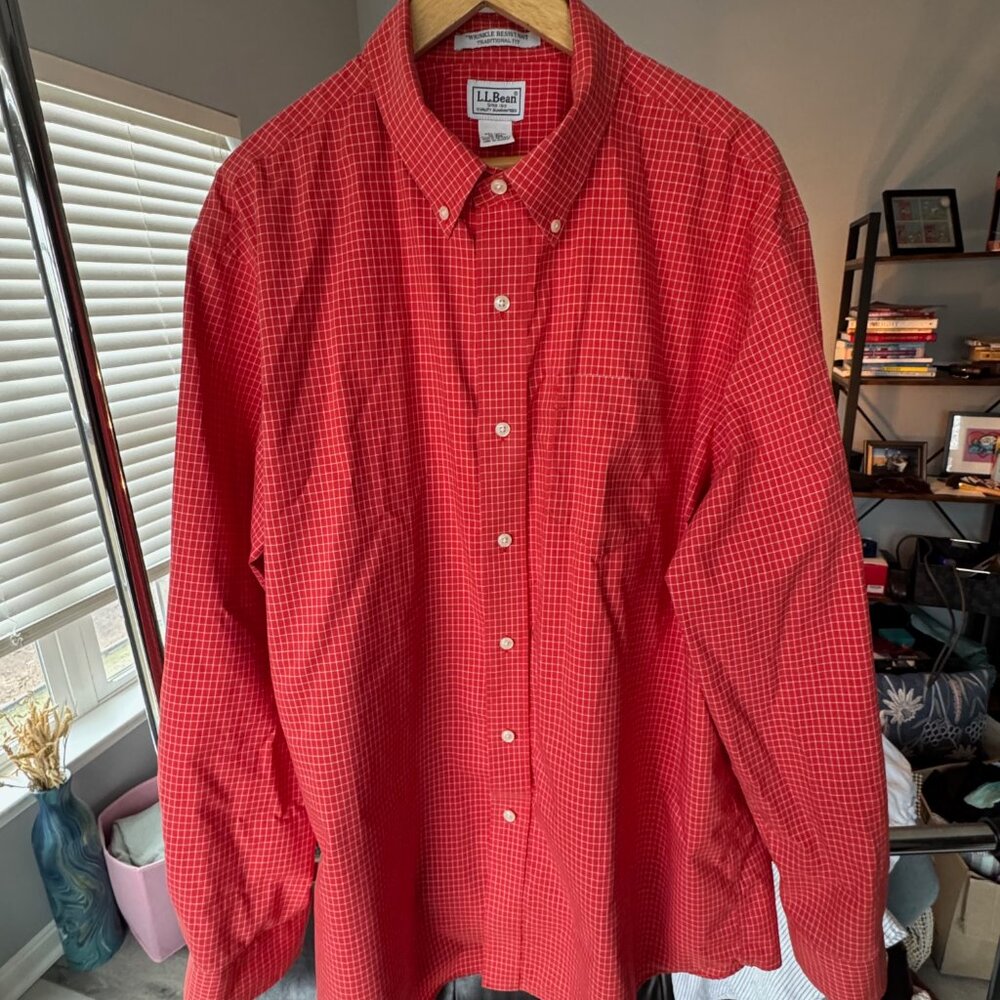 LL Bean Shirt Check Wrinkle Resistant. - XL Traditional Fit